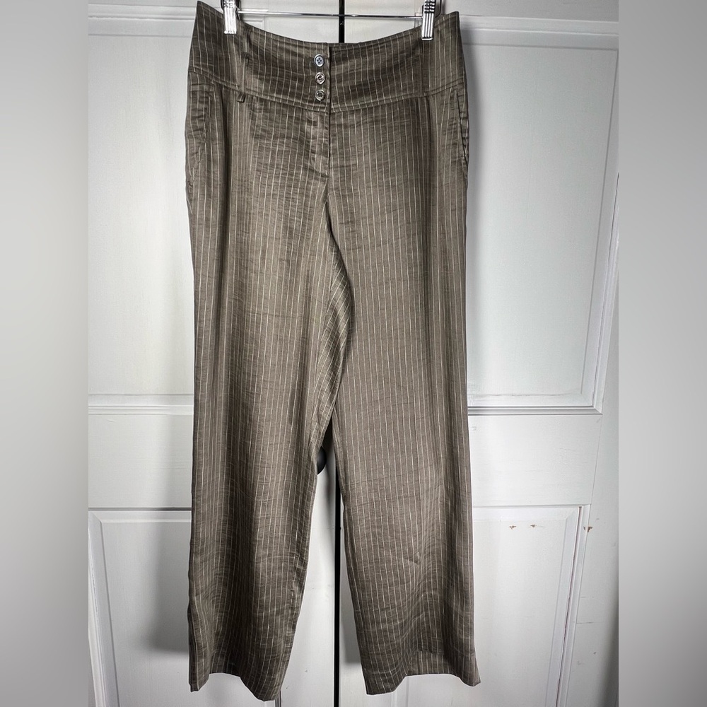 Luisa Cerano Womens Grayish Green Pinstripe High Rise Trousers Wide-leg Sz 10